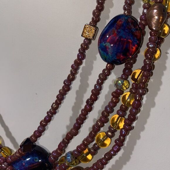 Stunning Multilayered Beaded Natural Stone Necklace with Toggle Clasp Closure - Picture 5 of 14